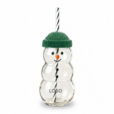 Holiday Teddy Bear & Snowman Glass Bottle Creative Novelty Drinkware