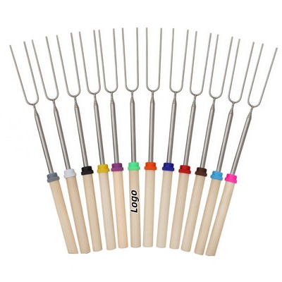 Extendable Stainless Steel U Shaped Skewer with Wooden Handle for BBQ Hot Dogs and Grilling