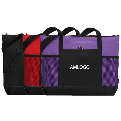 Spacious Oxford Tote with Mesh Pocket