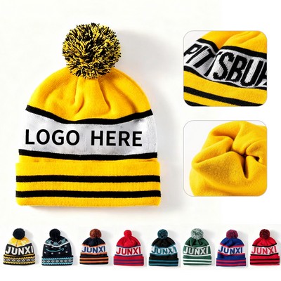 Unisex Stretchy Jacquard Pom-Pom Hat