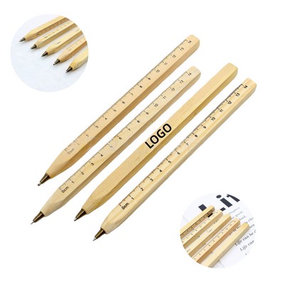 Ruler-Marked Solid Wood Ballpoint Pen