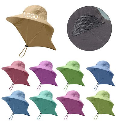 Wide Brim Sun Bucket Hat with Neck Flap