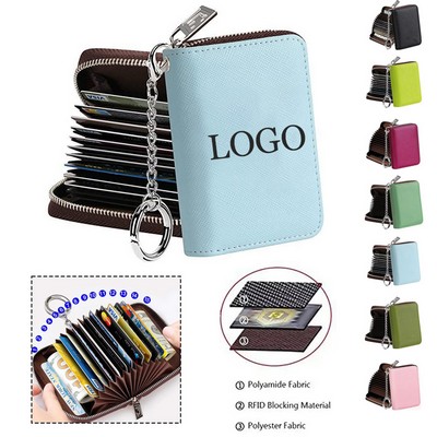 4" PU Leather Zipper Card Wallet W/ Keychain