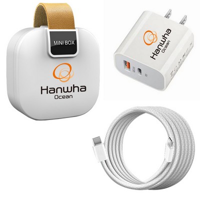 20W Fast USB C Charger Block + 3' Cell Phone Charging Cable with 1 Organizer Box