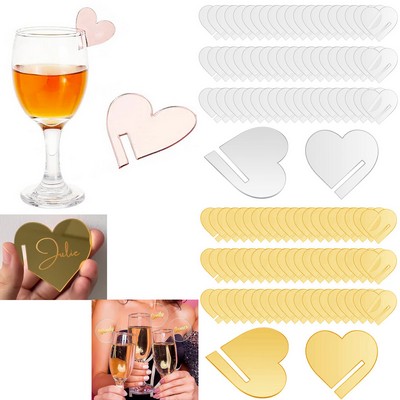Wine Glass Edge Tags Heart Shaped Acrylic Drink Charm W/ Slit