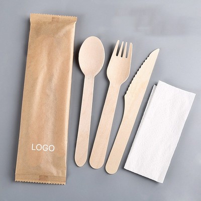 Eco-Friendly Disposable Wooden Cutlery Set Premium Natural Birch Wood Spoons, Forks & Knives