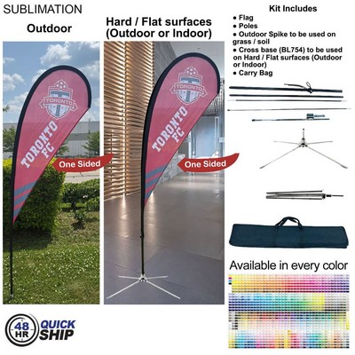 48Hr Quick Ship - 7.5' Small Tear Drop Flag Kit, Full Color Graphic One Side, Outdoor & Indoor bases