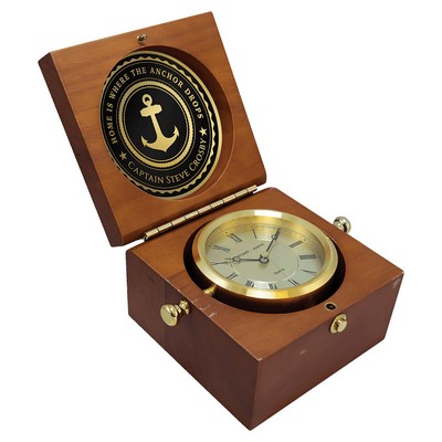 Mahogany Finish Captain's Clock, Brass Clock Housing - CLK61