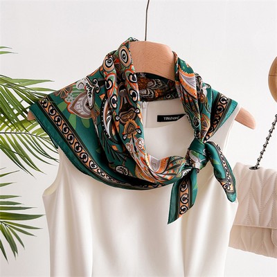 Custom 27.5" x 27.5" Silk Feeling Scarf Medium Square Satin Head Scarf for Women