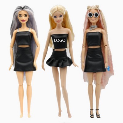 29cm Doll PU Strapless Lotus Leaf Short Skirt Set