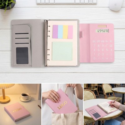 Three Fold Pu Notebook With Solar Calculator