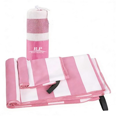 30" x 60" Striped Microfiber Beach Towel with Net Carrying Pouch