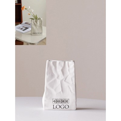 INS Style Paper Bag Shape Ceramic Vase for Living Room