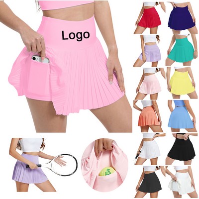 Pleated Sports Skirt Quick Dry High Waist With Phone Pocket