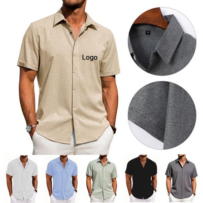Men's Linen Casual Short Sleeve Button Down Shirt