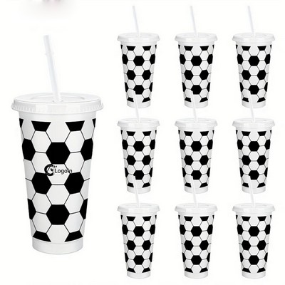 24oz Plastic Soccer Cup Reusable Tumbler with Lid and Straw Sports Gifts