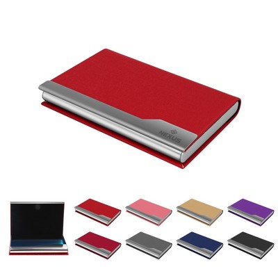 PU Leather Business Card Holder W/ Magnetic Flip Closure