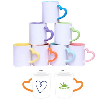 12oz Two Tone Sublimation Ceramic Coffee Mug With Heart Handle