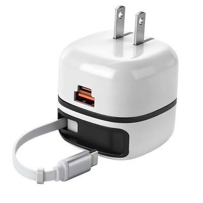 65W 3 Port USB Charger with Retractable Cable