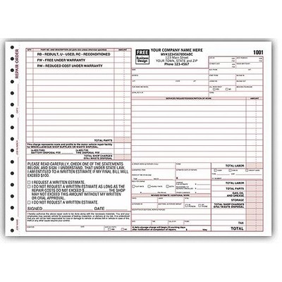 Order Forms - Auto Repair, w/State Clauses for Florida (3 Part)