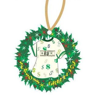 Las Vegas Royal Flush $100 Bill T-Shirt Wreath Ornament w/ Black Back (4")