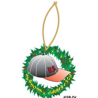 Baseball Cap & Wreath Ornament w/ Clear Mirrored Back (4 Square Inch)