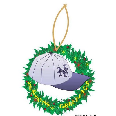 Baseball Cap & Wreath Ornament w/ Clear Mirrored Back (8 Square Inch)