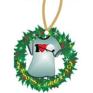 I Love Golf T-Shirt Promotional Wreath Ornament w/ Black Back (4 Square Inch)