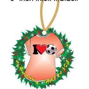I Love Soccer T-Shirt Promotional Wreath Ornament w/ Black Back (4 Square Inch)