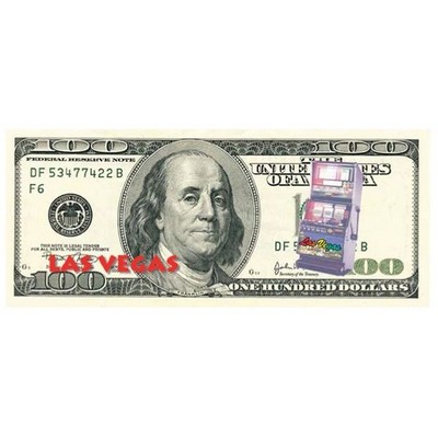 Vegas Slot Machine on $100 Bill Magnet w/ Strip Magnet (12 Square Inch)