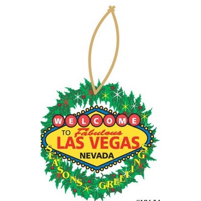 Welcome to Las Vegas Sign Wreath Ornament w/ Clear Mirror Back (8 Square Inch)