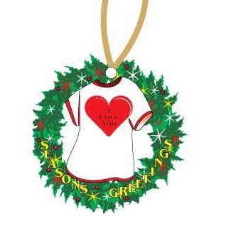 Heart T-Shirt Promotional Wreath Ornament w/ Black Back (4 Square Inch)