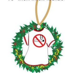 No Smoking Sign T-Shirt Promotional Wreath Ornament w/ Black Back (4 Square Inch)