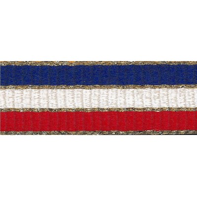 "V" Neck Ribbon – Red/White/Blue with Gold Edging - Snap Clip - 1-1/2" Wide x 32" Long