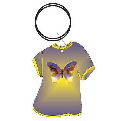 Purple & Yellow Butterfly T Shirt Keychain w/Mirror Back (4 Square Inch)