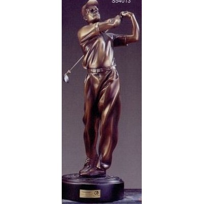 Second Place Golfer Trophy w/Golf Back Swing & Bronze Finish (5"x15")