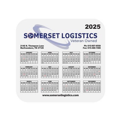7.5"X8" Hard Surface Full Color Calendar Mouse Pad 1/16" Rubber Base