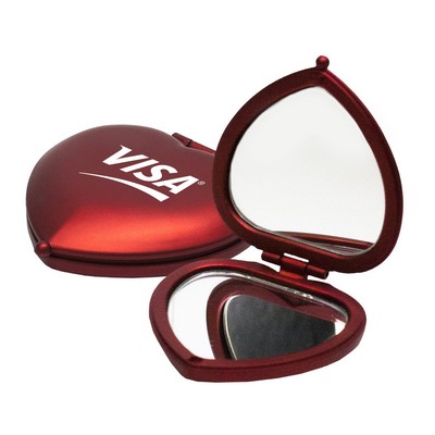Red Heart Metal Compact Mirror