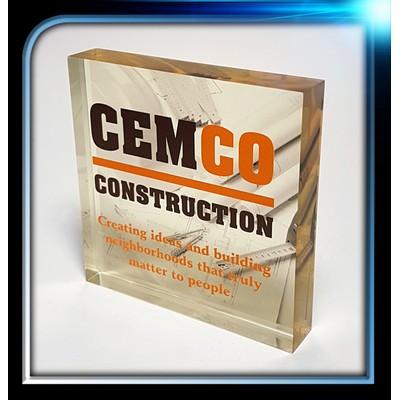 Corporate Series Gold Acrylic Square Paperweight (4"x4"x3/4")