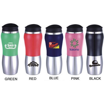 14 Oz. Stainless Steel Curved Travel Tumbler w/ Contrast Top Panel