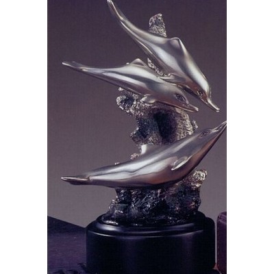 Silver Finish Three Dolphins Trophy w/Round Base (4.5"x6.5")
