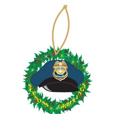 Police Cap Promotional Wreath Ornament w/ Black Back (2 Square Inch)