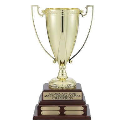 17 ½" Perpetual Trophy w/13" Gold Cup on Walnut Finish Base (4 Plates)