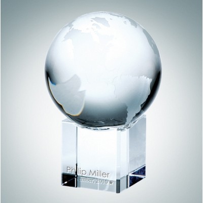 World Globe Optical Crystal Award w/Cube Base (Large)
