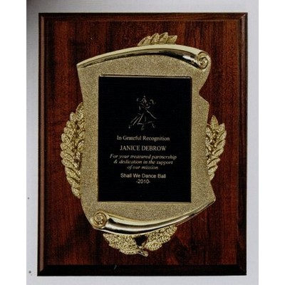 Cherry Finish Plaque w/Cast Metal Scroll (9" x 12")