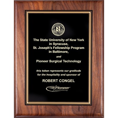 Walnut Plaque with Black Brass Plate and Square Corners, 8 x 10 1/2"