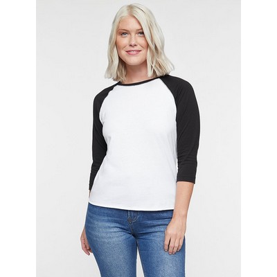 Live & Tell Ladies' Modern Fit Baseball Crew Neck Raglan 3/4 Sleeve Fine Jersey T-Shirt