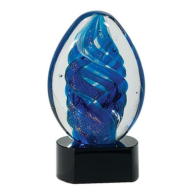 Blue Oval Swirl Art Glass Award 6"h