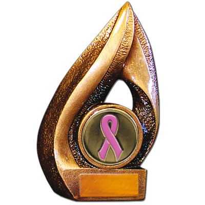 Stock Flame 7" Trophy with 2" Pink Ribbon Coin, Engraving Plate