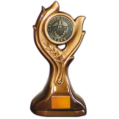 Stock Victory 9" Trophy with 2" US Navy Corp Coin and Engraving Plate